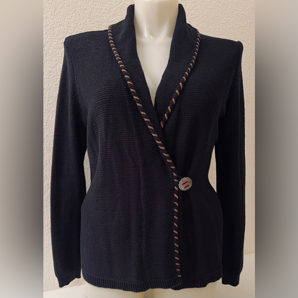 NWOT Ralph Lauren Cardigan XL 44 Chest Concho Button Faux Suede Whipstitch Trim